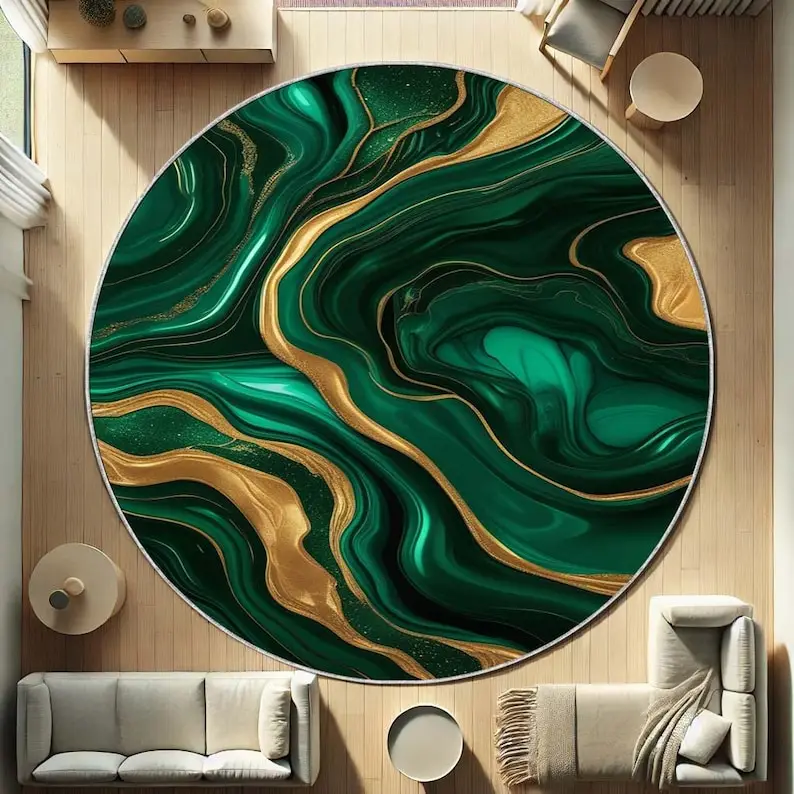 

Круглый ковер из из изумрудного мха, зеленый коврик в стиле бохо для дзен-дома, подарок в ботаническом стиле с землистым нескользящим дизайном, идея круглого ковра