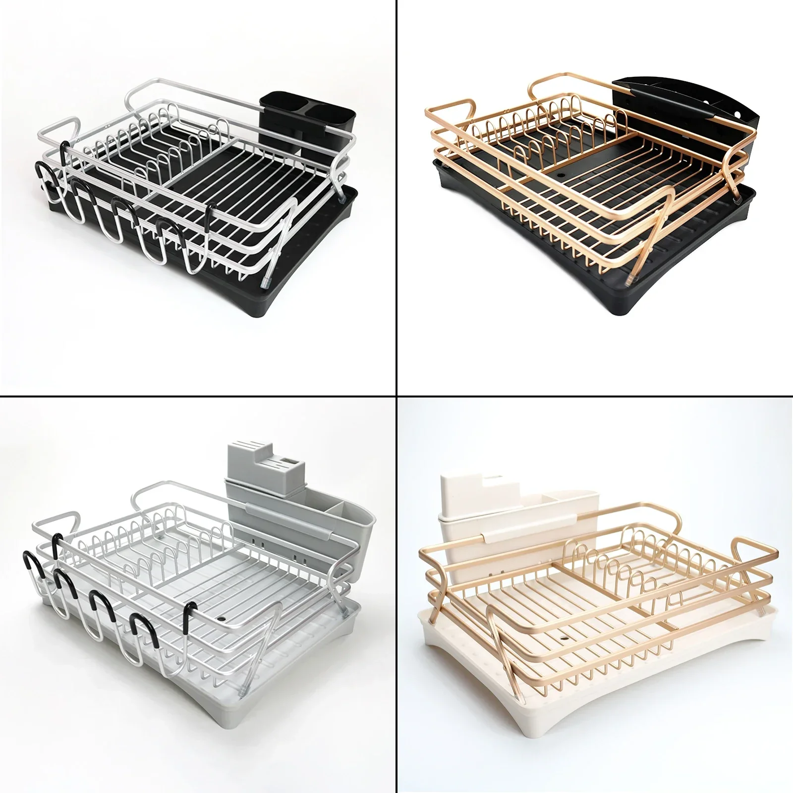 New  Hot Sale Aluminum Gold Sink Dish Rack Dish Drainer Rack Kitchen Sink Dish Drying Rack With Drainboard Set