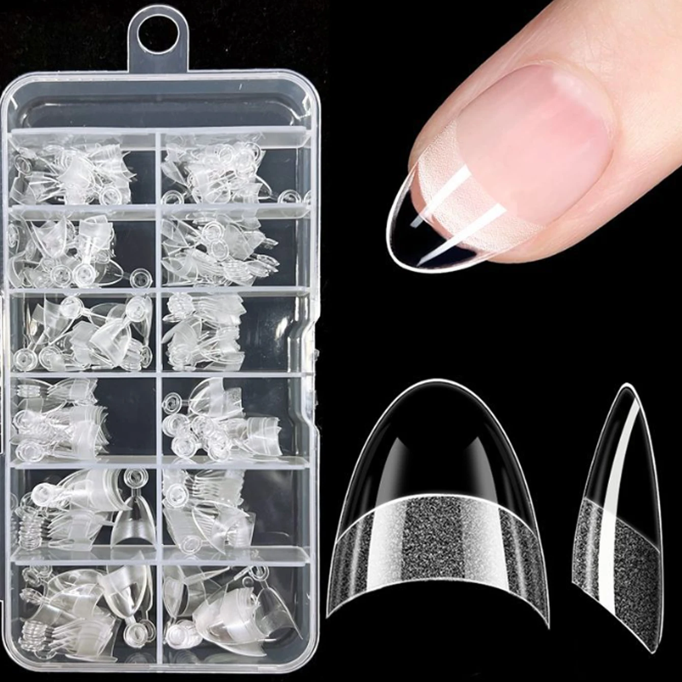 240 Stück halbe Abdeckung Mandel vorgefüllte Nagelspitzen halb matt XS Press on Fake Nail Extension für kleine kleine Nagelbett 12 Größen in Box