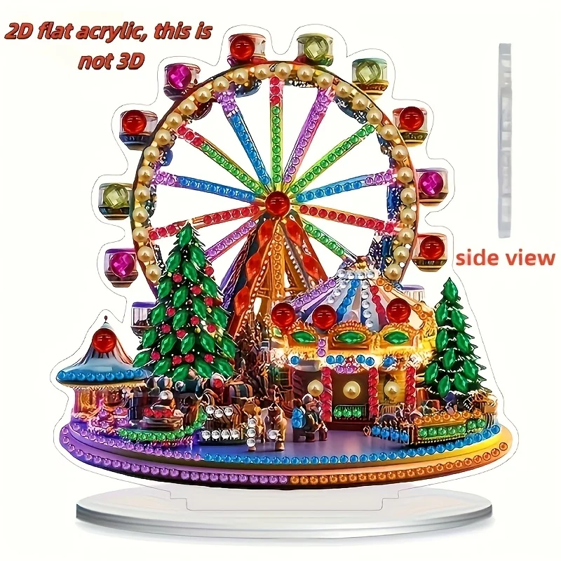 2D Flat, 2D Flat, 1pc 2D/Flat Christmas Ferris Wheel Art Oil Painting Decoration Set, Acrylic Decorative Ornament, Special Shape