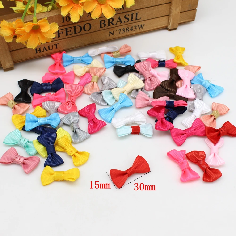 50/100pcs 15mm-30mm Mini Threaded Ribbon Bow Tie Mix Hair Accessory Small Satin Ribbon Bows Flower Appliques sew Craft