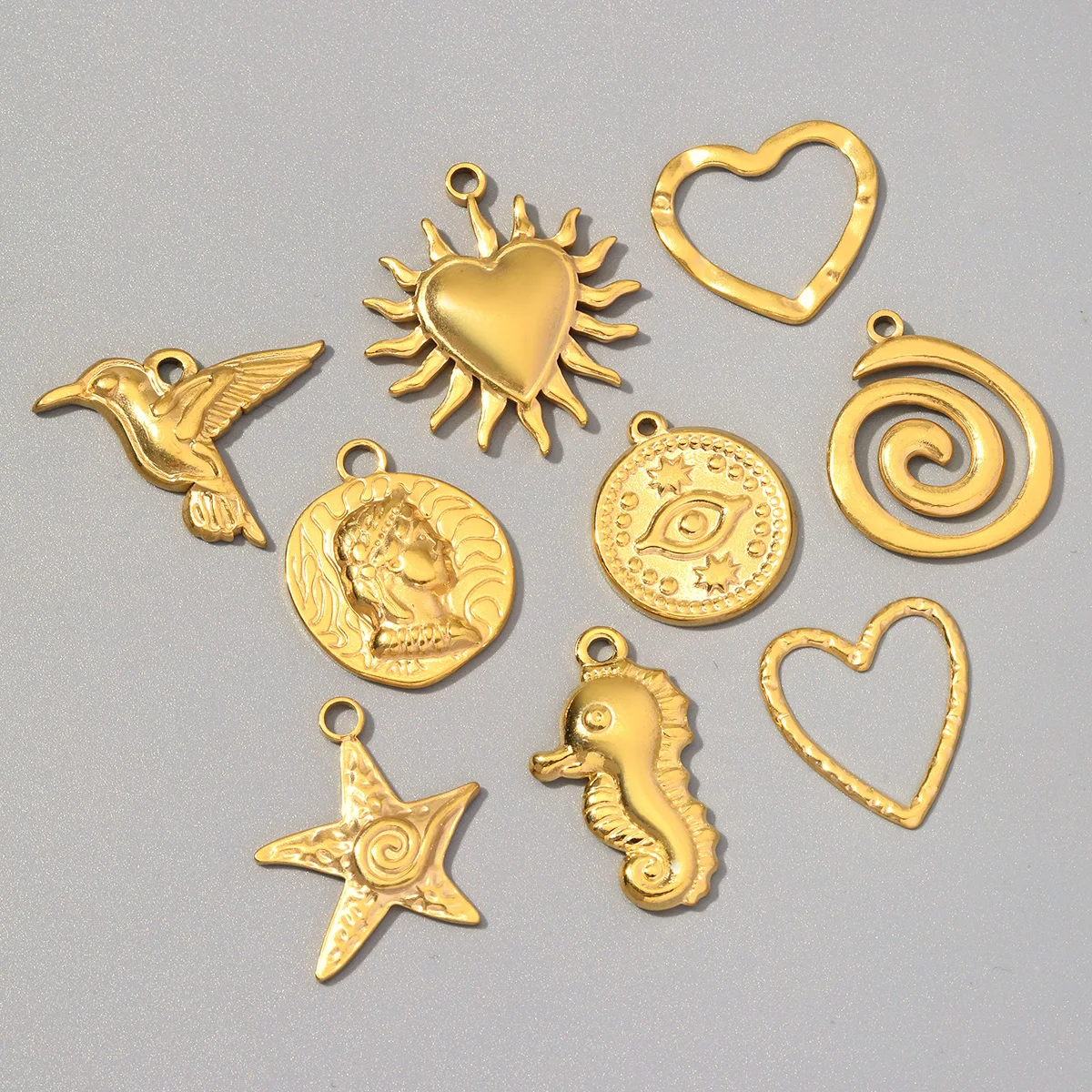 5pcs/Lot Wholesale Stainless Steel Evil Eye Angel Wing DIY Charms Hand Star Necklace Pendants Women Hummingbird Jewelry Finding