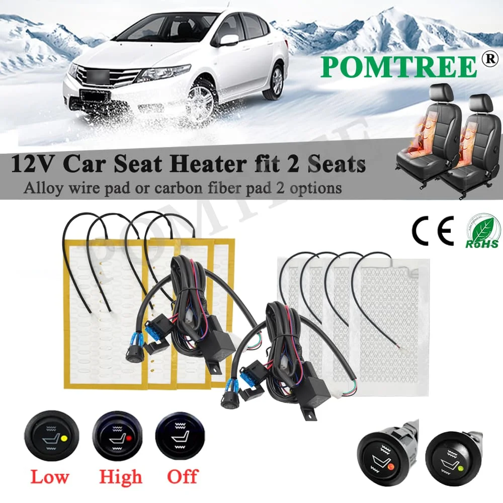 New Build-in Car Seat Heater Kit Fit 2 Seats Universal Alloy Wire/Carbon Fiber Heating Pad H/L Control Switch Auto Accessories