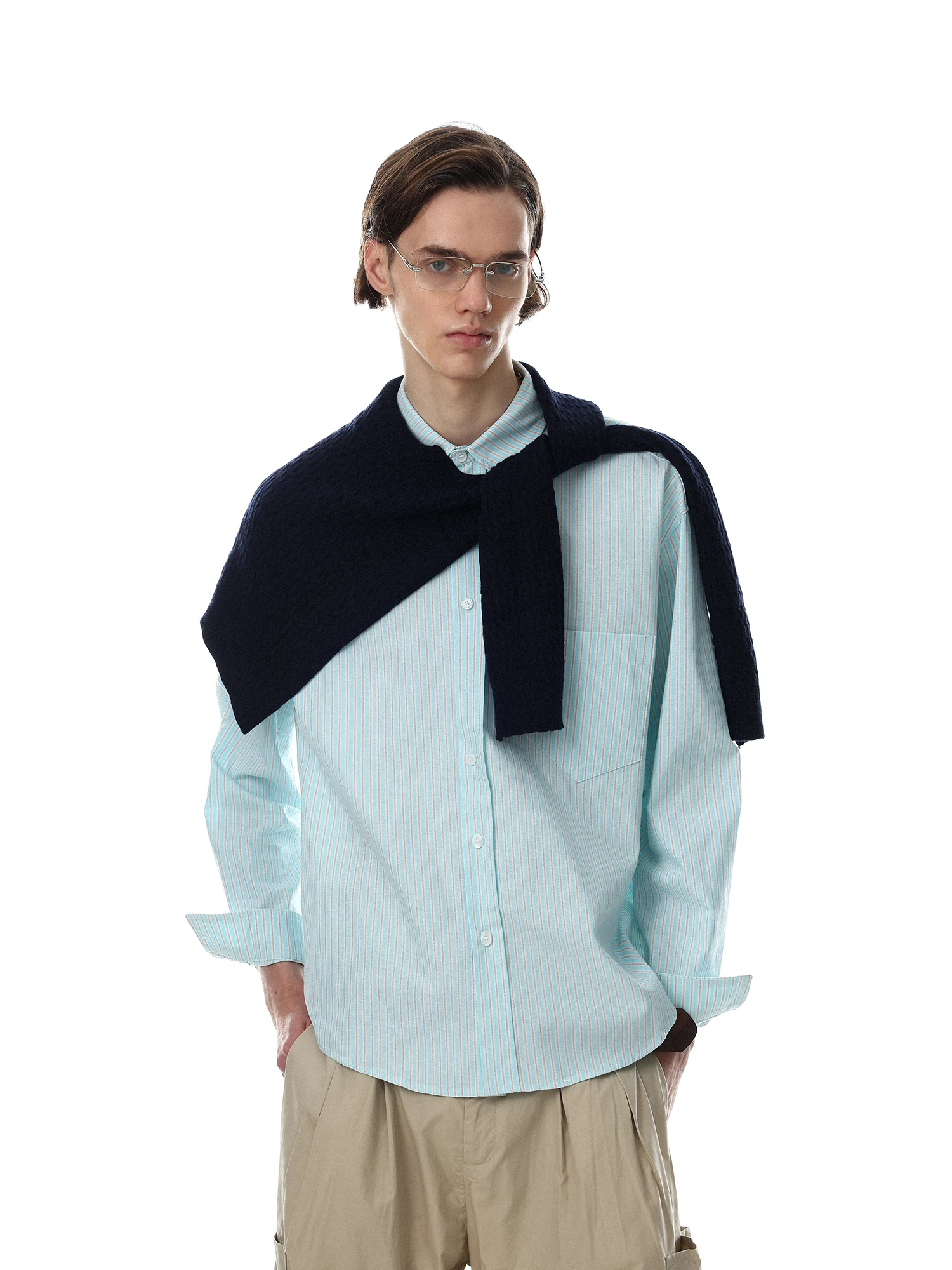 Loose Fit American Retro Striped Color Block Long Sleeve Men's Casual Shirt Comfortable Breathable Loose Feeling Top