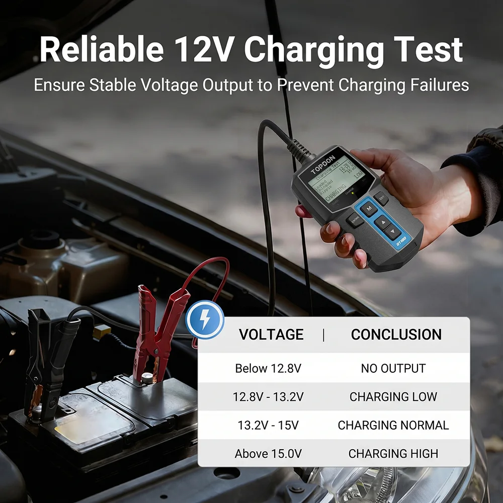 TOPDON BT100 Battery Tester 12V Car Digital Automotive Diagnostic Battery Tester Analyzer Vehicle Cranking Charging Scanner Tool view 5