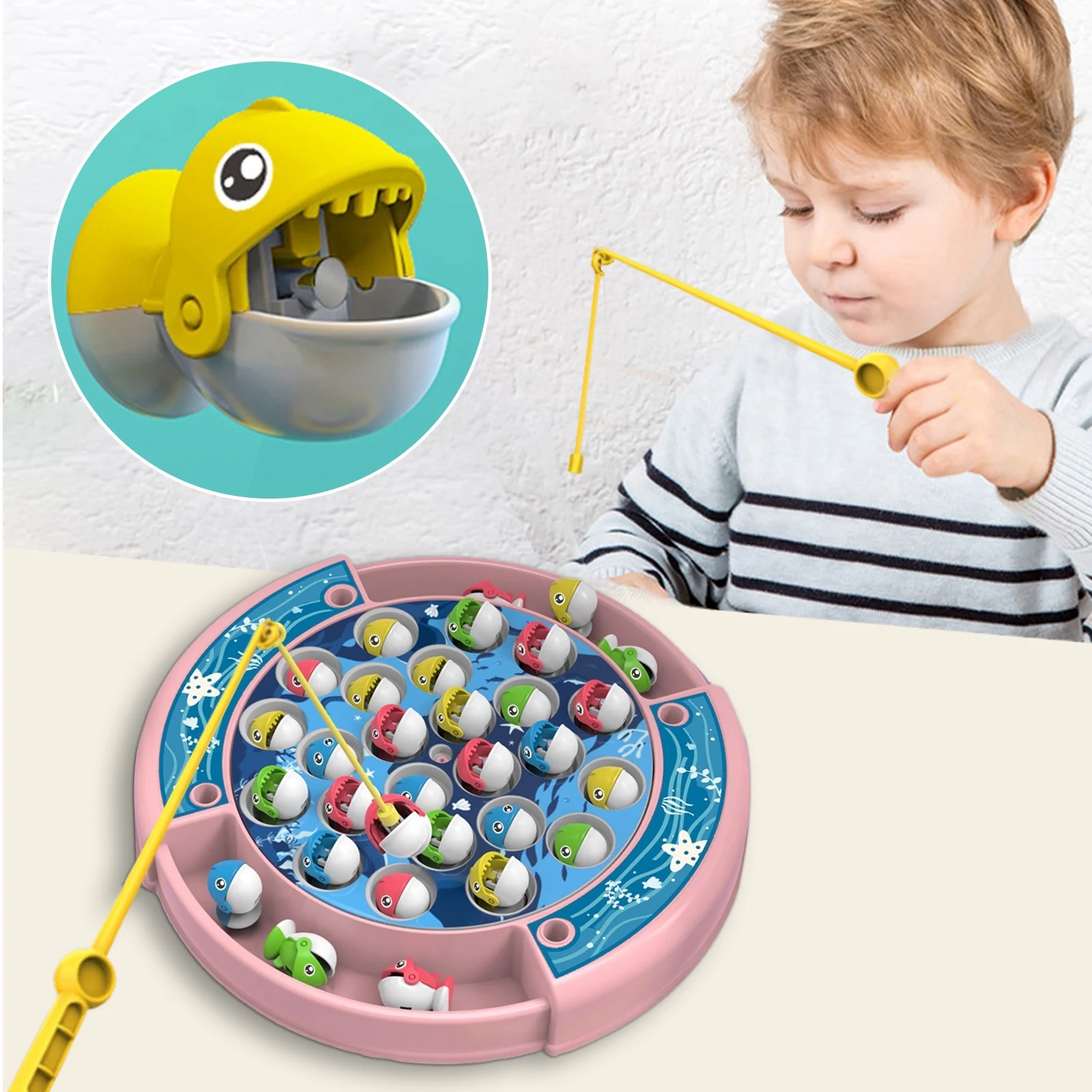 Magnetic Fishing Reel Electric Rotating Musical Toy Montessori Learning Educational Interactive Board Game Kid Christmas Gift