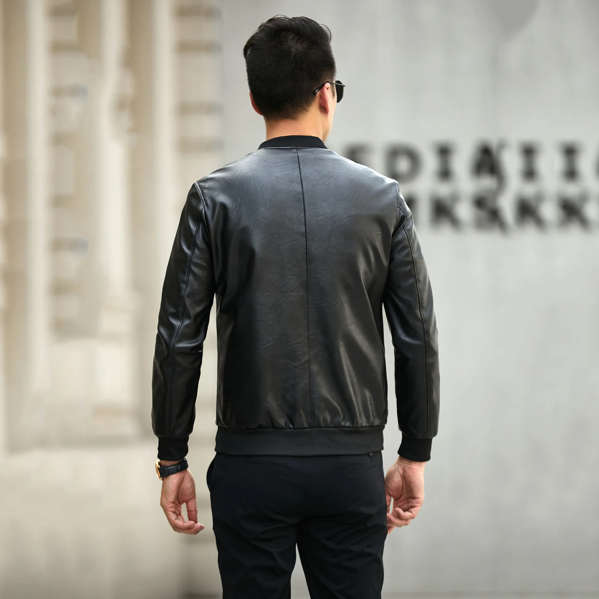 Męska kurtka baseballowa o luźnym kroju, jesienno-zimowa, ze stójką, odzież wierzchnia w stylu koreańskim, motocyklowa kurtka ze skóry PU.