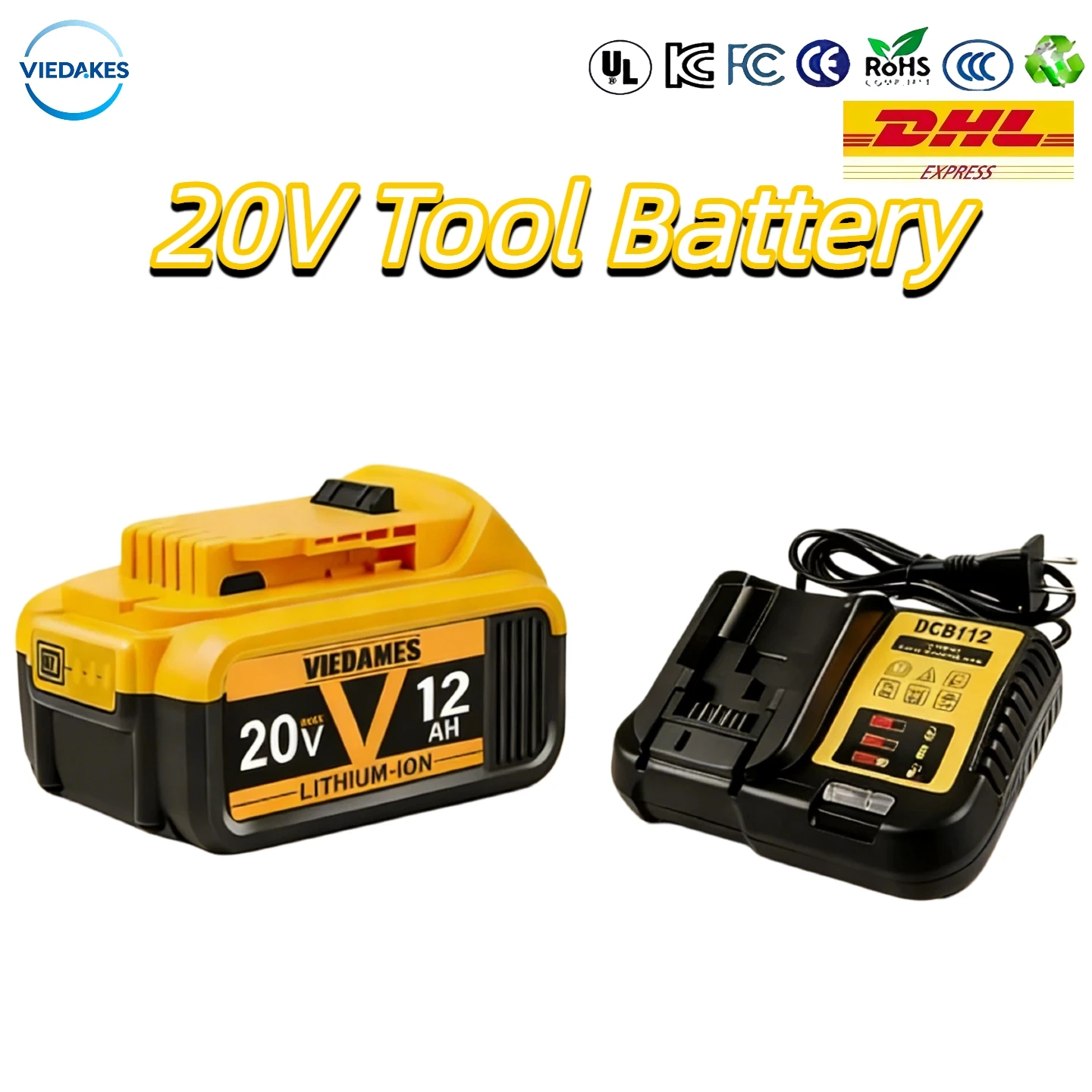 

Viedakes Original 8Ah Rechargeable Battery for Dewalt 20V Built-in BMS Compatible with DCB200 DCB205 DCB206