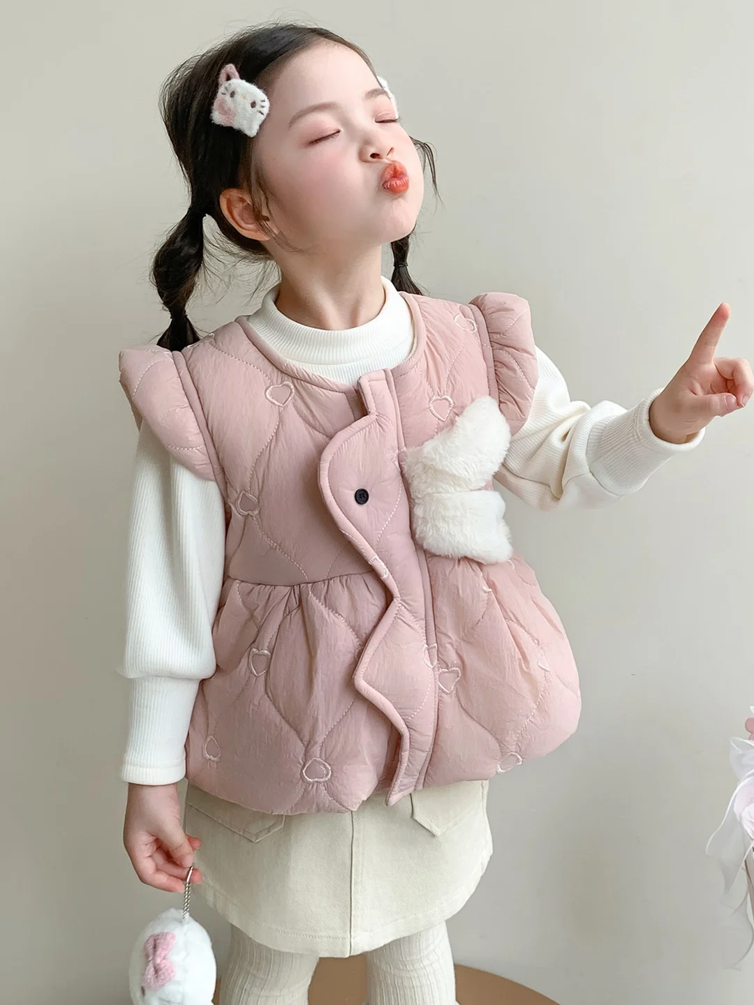 

TING Girls Faionable Thiened Two-Piece Set Autumn Winter New Arrival Warm Vest Jaet Children's Wear Baby Girl Outfit