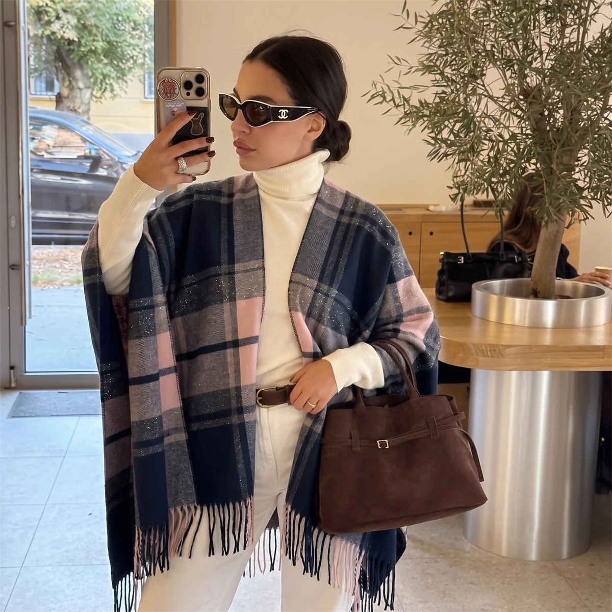 Large Size Scottish Tartan Plaid Shawl For Women Tassel Fringe Woven Wrap Suitable For Coat Matching Outdoor Wedding Guest