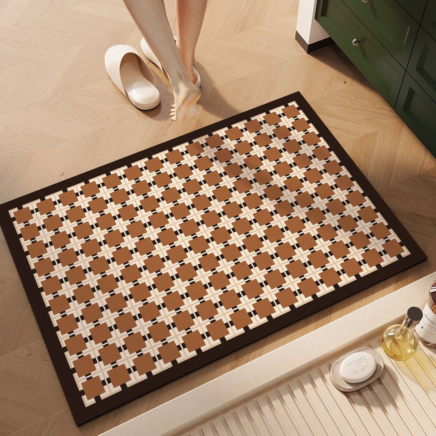 

American Sle Retro Batoom Mat Batoom Entrance Water Absorption Anti-Slip Foot Pad Wasoom Toilet Qui Dry id Carpet