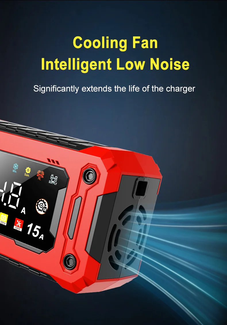 EAFC 12V 15A 8A Autobatterie-Ladegerät mit Großem Bildschirm, Pulsreparatur-Ladegerät für Auto, Motorrad, SUV, Lithium, AGM, Blei-Säure, GEL, LCD-Display – Detail 8