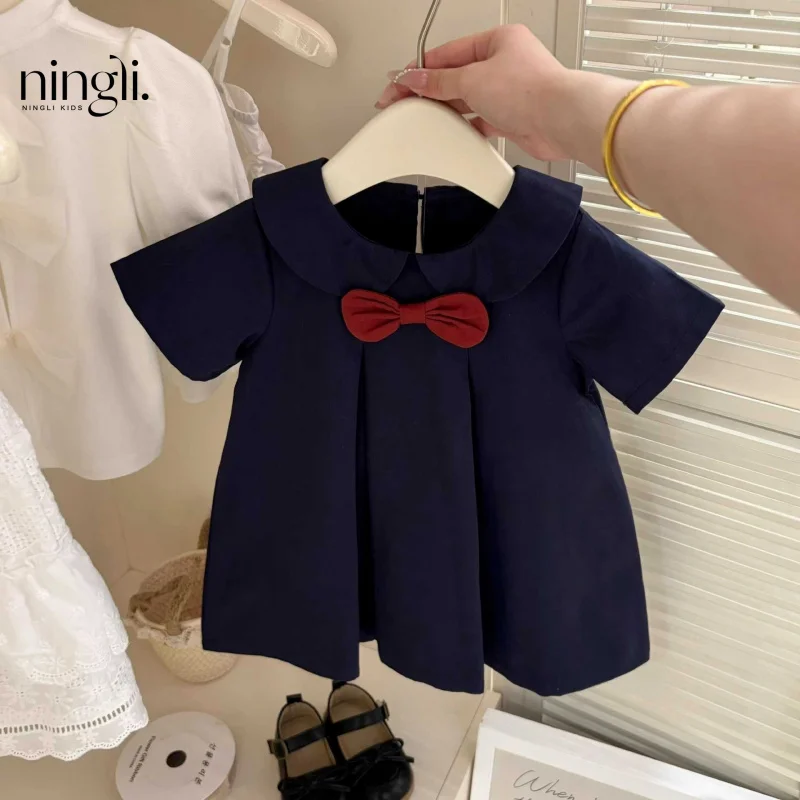 

Hayao Miyazaki！Girls' Preppy Style Baby GirljkBow Tie Cute Uniform Short Sleeve Dress Trendy