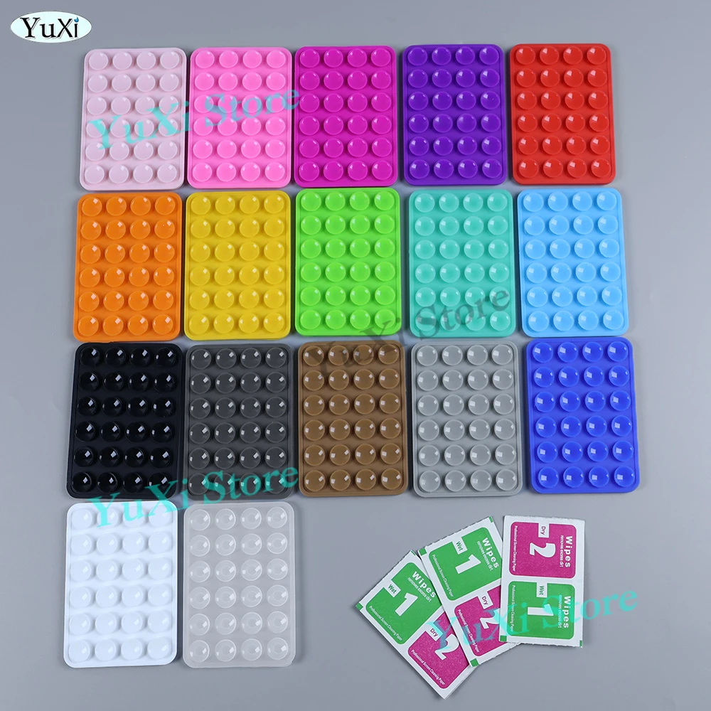 Ventouse Double face en Silicone, avec lingettes de nettoyage sec et humide, pour fixation de téléphone portable, ventouse en caoutchouc pour la fixation