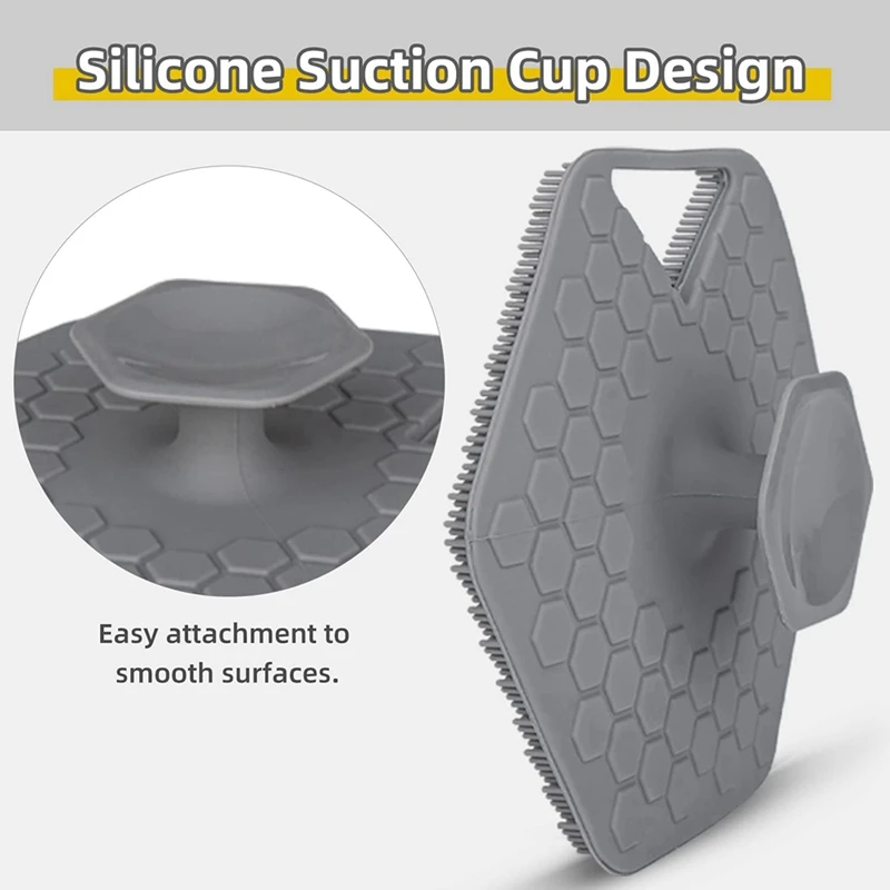 3 قطع سيليكون التقشير الجسم الغسيل دش و حمام الملحقات مع السنانير التخزين سهلة لتنظيف رمادي