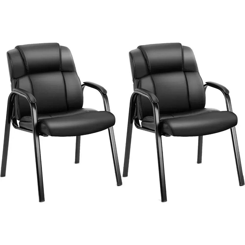 

Leather Waiting Room Chairs with Padded Arms Set of 2 - Executive Office Reception Guest Chair No Wheels for Conference Room