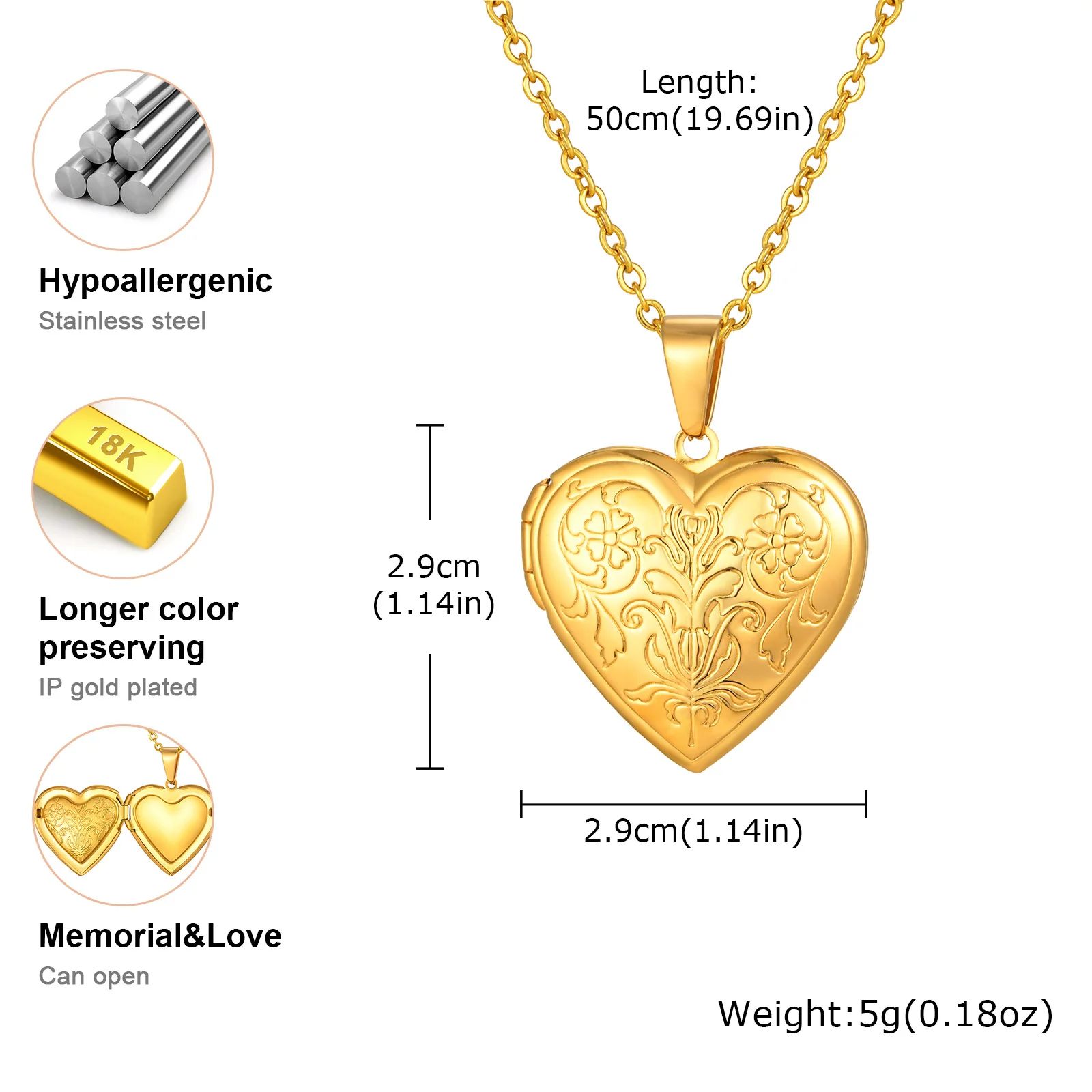 Custom Photo Locket Necklace for Women, Stainless Steel Heart Pendant Holds Pictures with Adjustable Link Jewelry