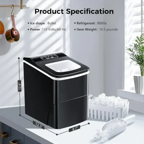 AGLUCKY Ice Makers Countertop مع التنظيف الذاتي، 26.5 رطل/24 ساعة، 9 مكعبات جاهزة في 6 ~ 8 دقائق، ماكينة صنع الثلج المحمولة