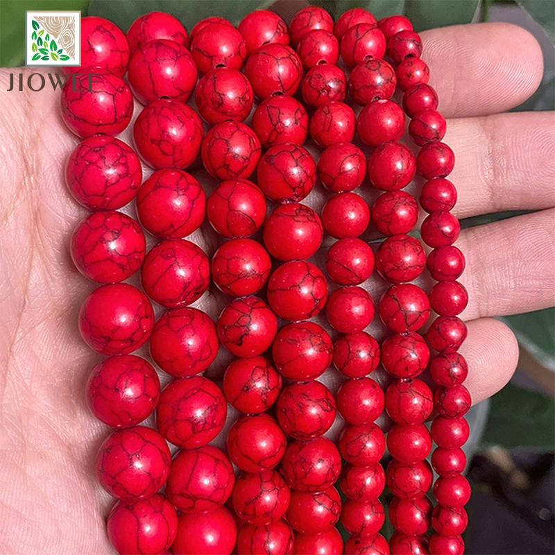 Red Turquoises Smooth Round Loose Beads DIY Handmade Bracelet Necklace for Fashion Jewelry Making 15