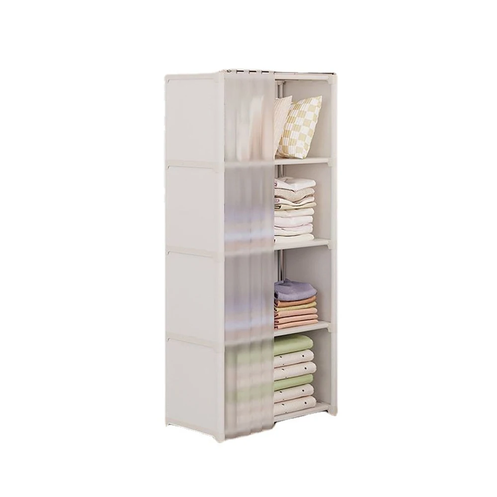 Simple Dustproof Wardrobe Essential Home Clothing Storage Cabinet Bedroom Multi-Layer Assembly Hanger Plastic Storage Cabinet