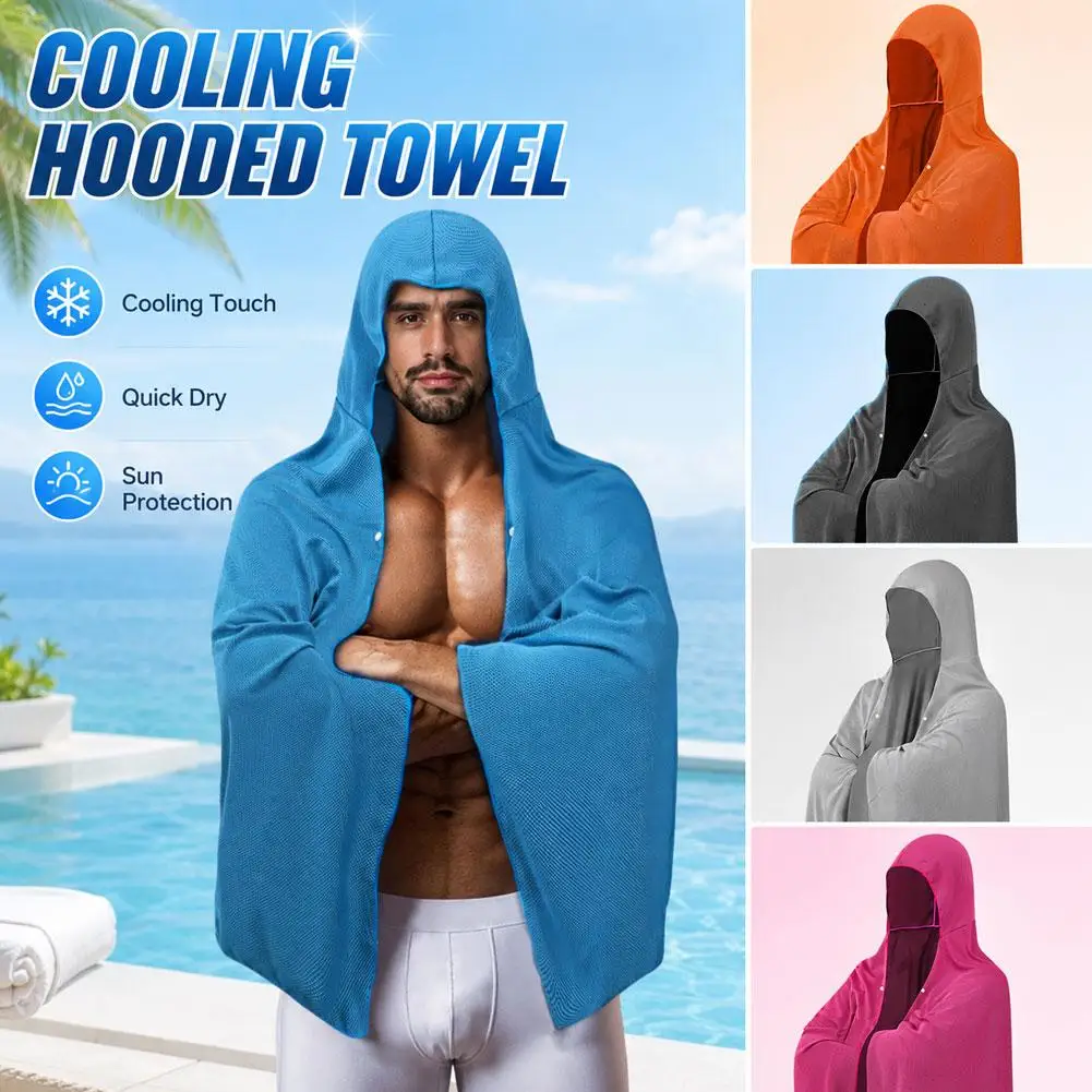 Instant Cooling Hooded Poncho Towel UV Protection Quick Dry Mesh Cooling Cape Reusable Summer Beach Swimming Camping