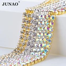 JUNAO SS6 8 10 12 16 18 trasparente AB vetro Strass catena nastro di cristallo argento metallo Trim Strass Banding per abbigliamento artigianato