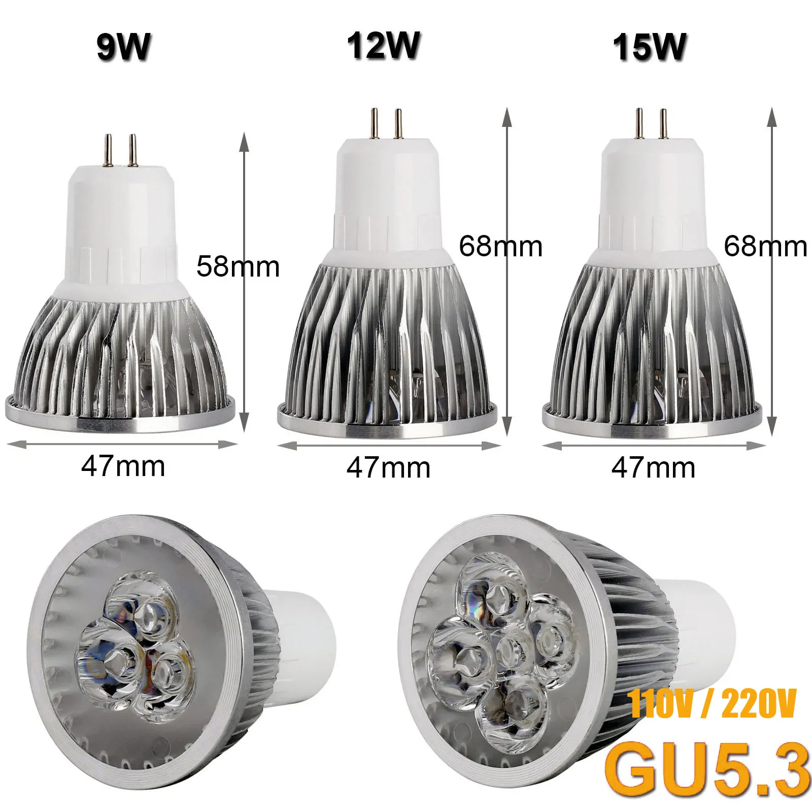 Dimmable Led Spotlight 9W 12W 15W Bulbs 6000K 60 Degree Beam Angle Spot Bulb Lights 24V For Truck Gu10 Gu5.3 E12 220V E27 Light