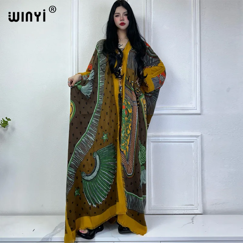 WINYI jesienna afrykańska sukienka moda na wybieg boho zimowy kardigan kobieta kimono imprezowa sukienka damska abaya stroje dla kobiet płaszcz