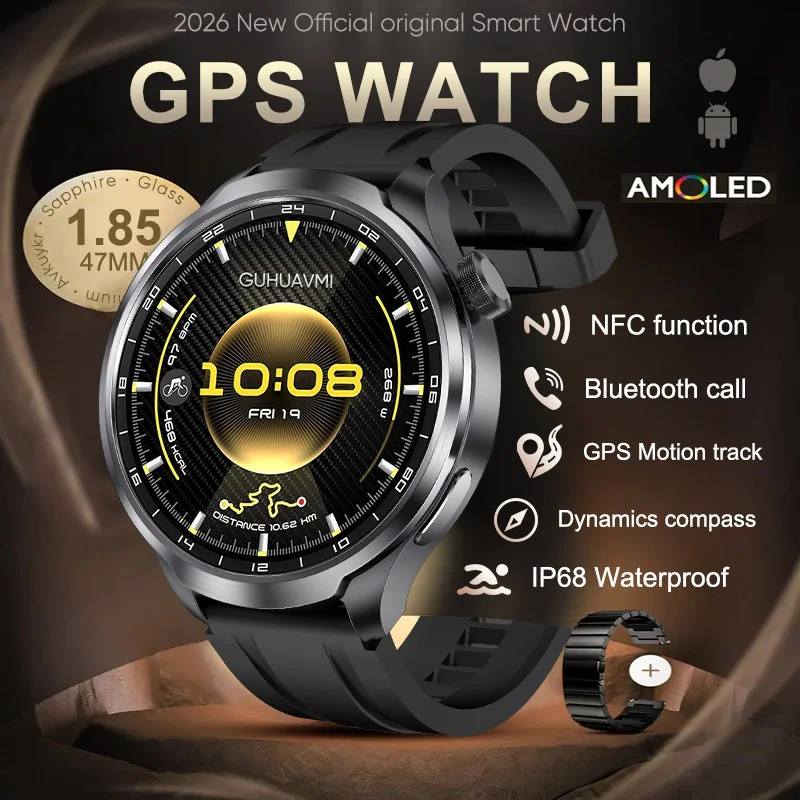 

Новые умные часы WATCH 5 Pro для мужчин и женщин, 1.85-дюймовый AMOLED-экран, NFC, GPS-трекинг, Bluetooth-звонки, IP68, спортивные функции, мониторинг здоровья.