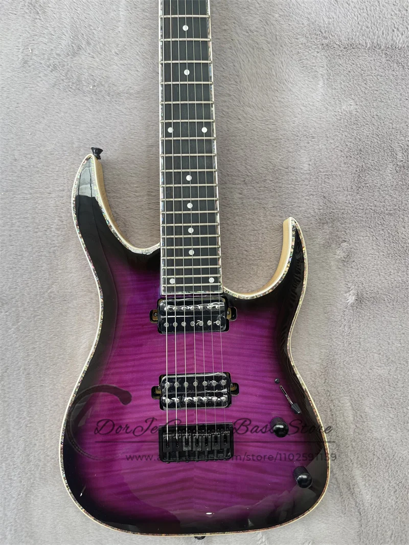 7 Strings Purple Electric Guitar Maple Neck Basswood Body Maple Neck Roseowood Fingerboard Mother Sell Binding Black Tuners