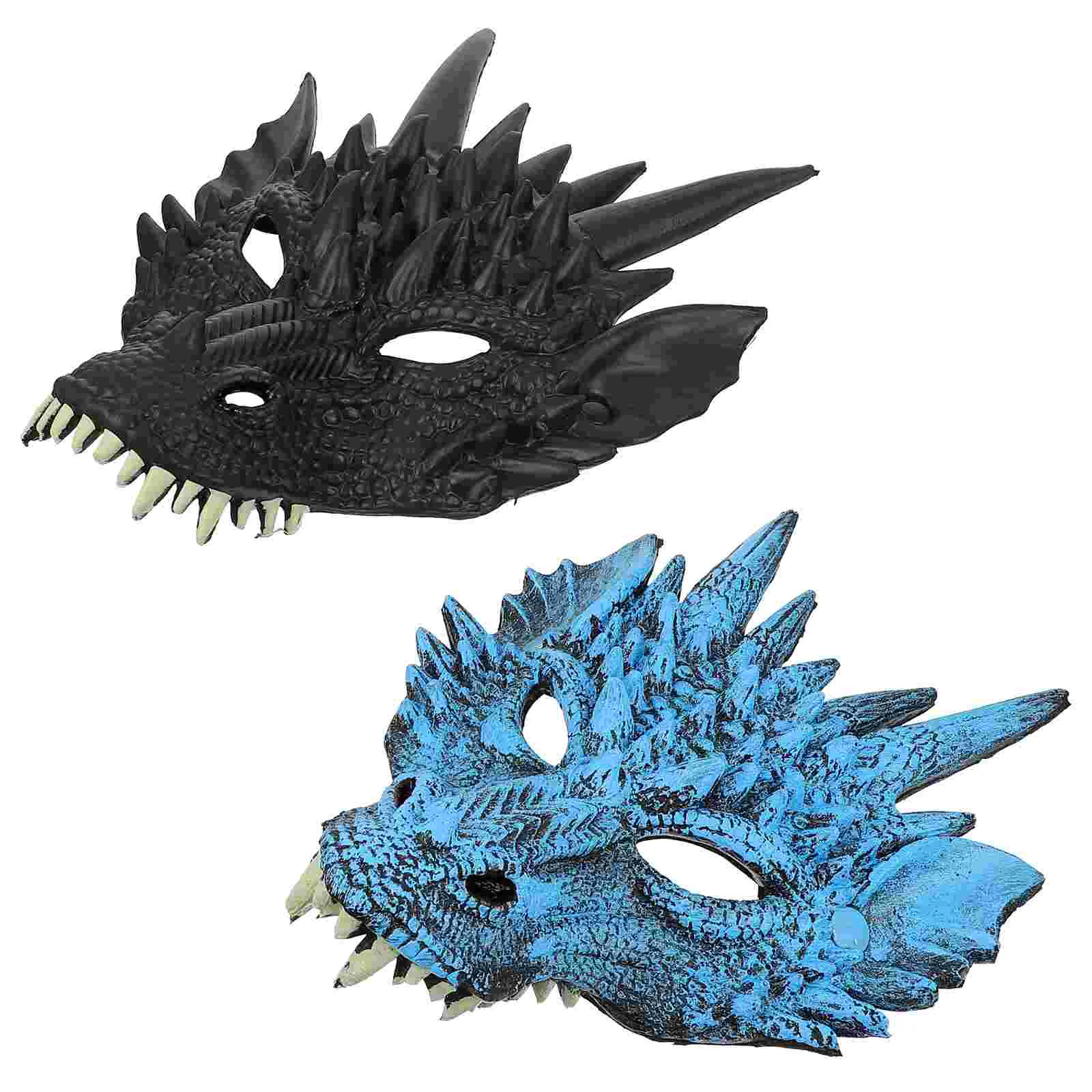 2 Pcs 3d Animal Dragon Mask Set Cosplay Party Crawl Scary Masks Halloween Supplies Pu Foam Prop Material Black