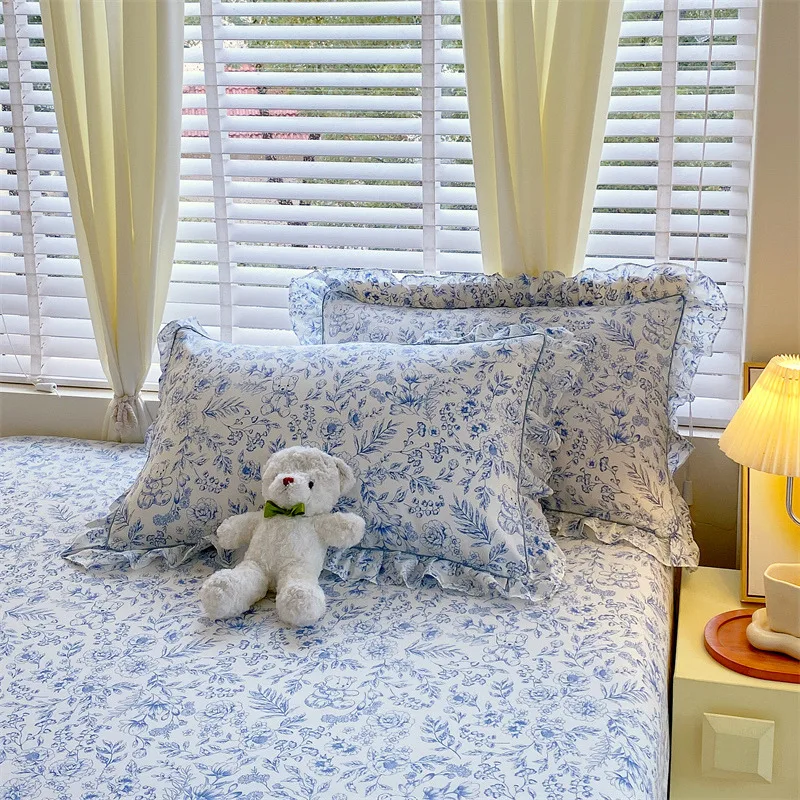 Bonenjoy 2pcs Pillowcase 100% Cotton Pillow Cover Floral Style Pillowslip Ruffles Cushion Cover Pillow Case fundas de almohada