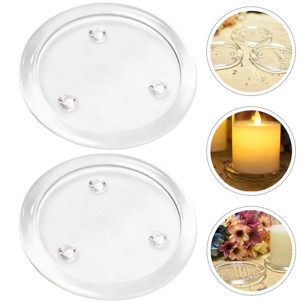

2Pcs Clear Glass Plates Round Transparent Pillar Holders Stable Lightweight for Wedding Table Decoration