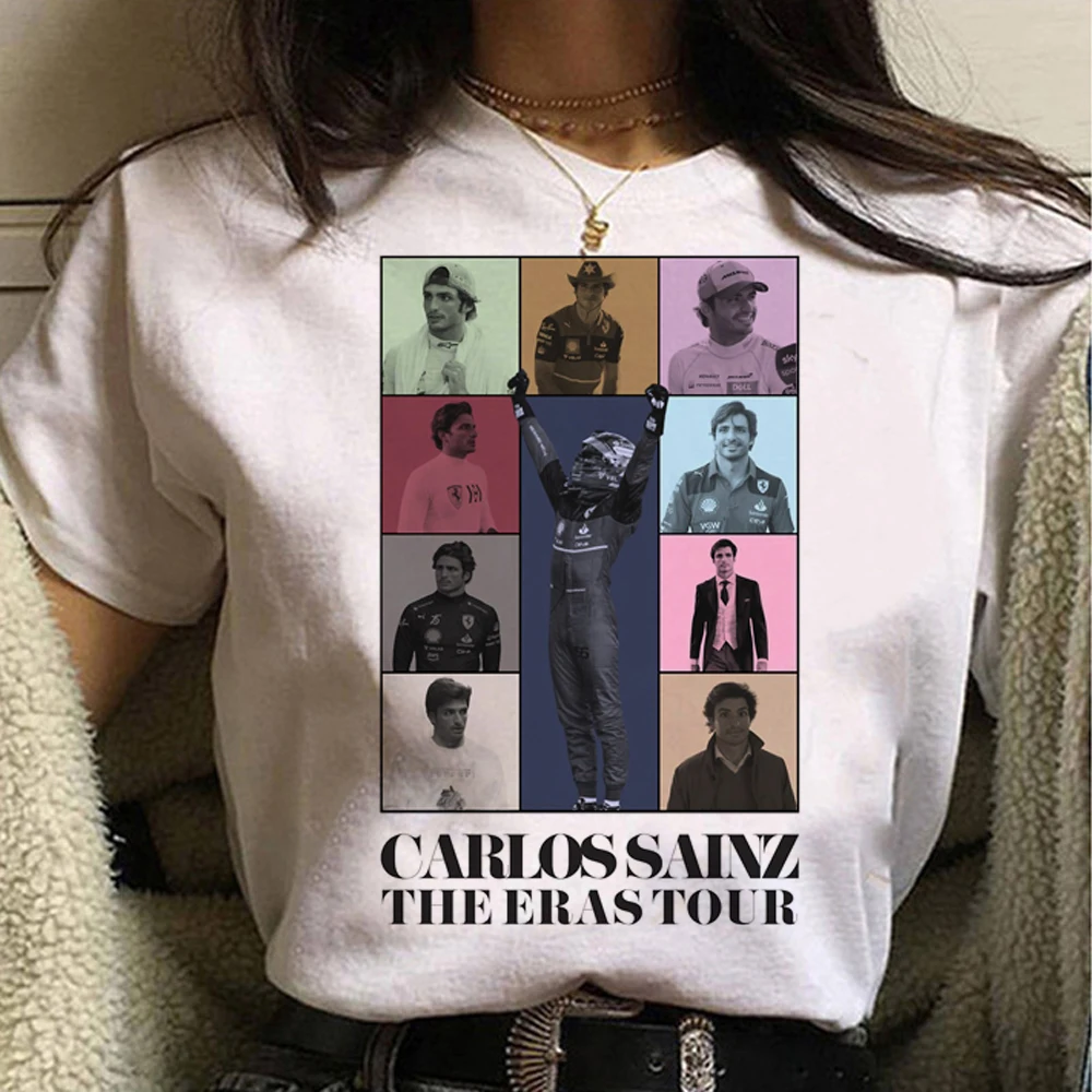 Carlos Sainz-女性用Tシャツ,女性用ストリートウェア,デザイナーTシャツ,原宿服