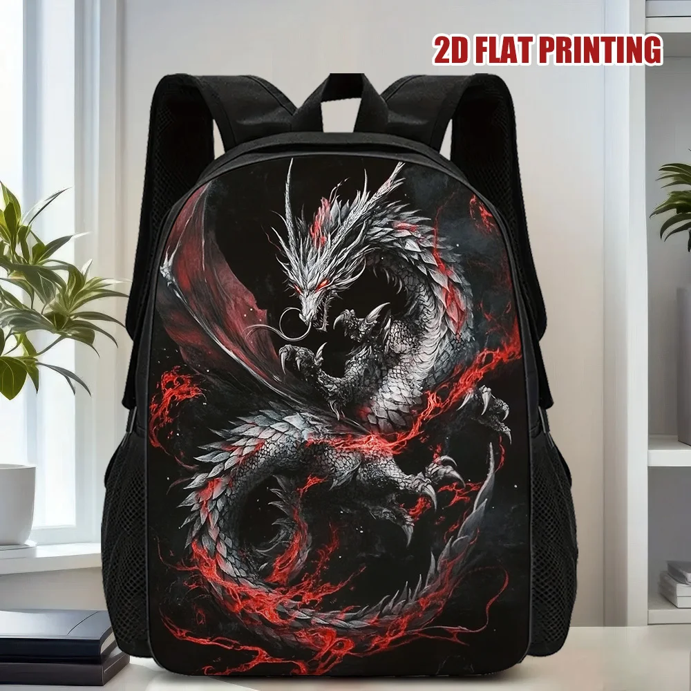 

A Flame Black Dragon backpack for teens and students - lightweight bag with detachable shoulder straps, dragon print