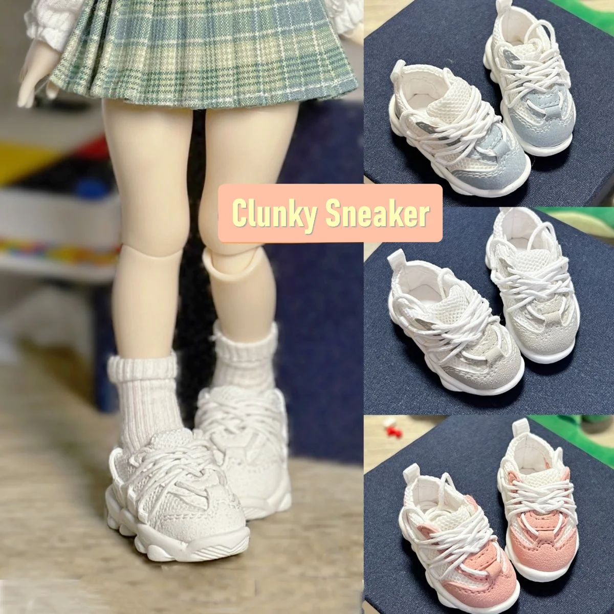 PreOrder New BJD Shoes 1/6 Clunky Sneaker 4Colors White Gray Blue Pink Yosd Simple Sport Doll Shoes BJD Accessories 4.9X2.2cm