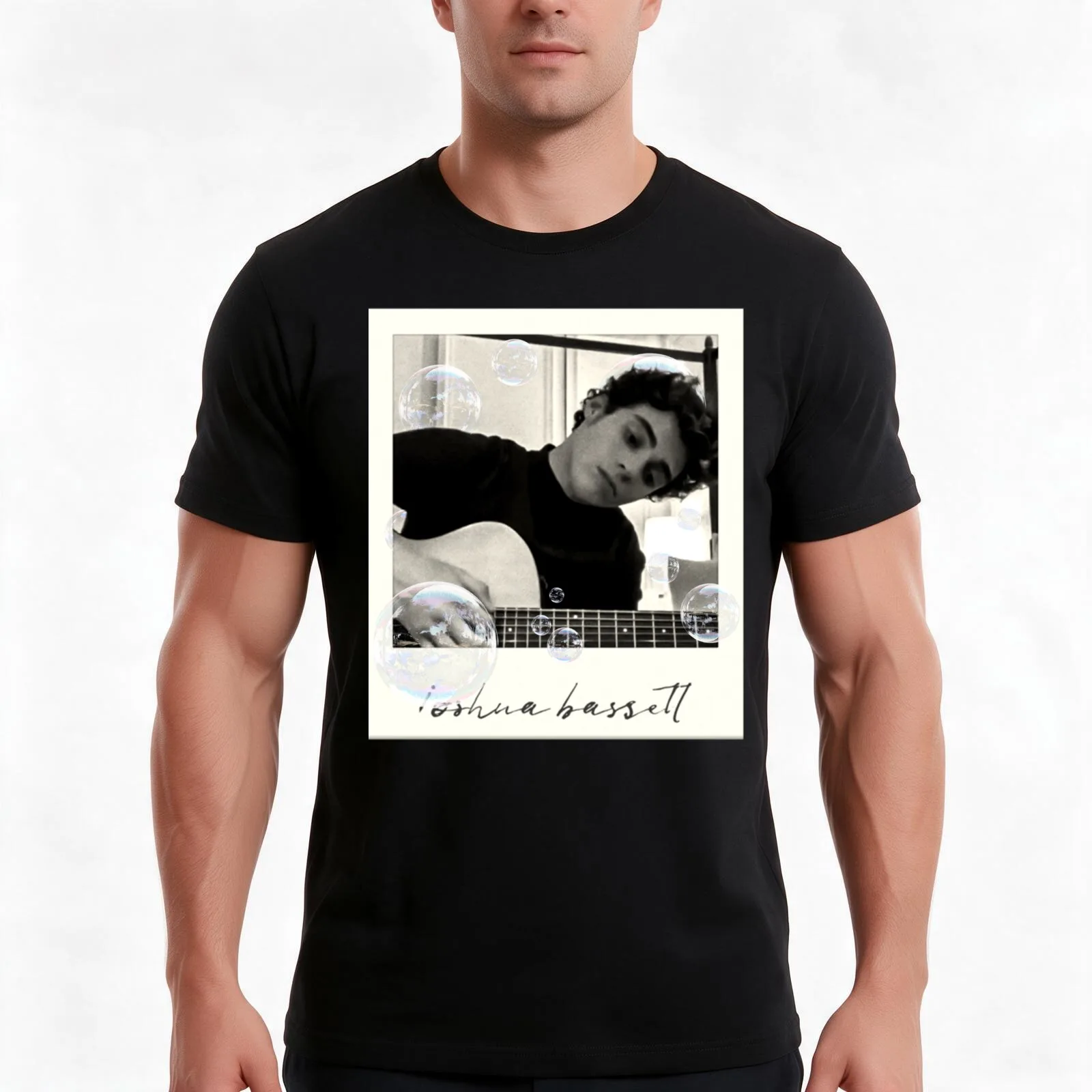 joshua bassett T-Shirt, Summer Casual Cotton Tee, Oversized Streetwear Tops, Vintage Graphic Print, Loose Fit Short Sleeve