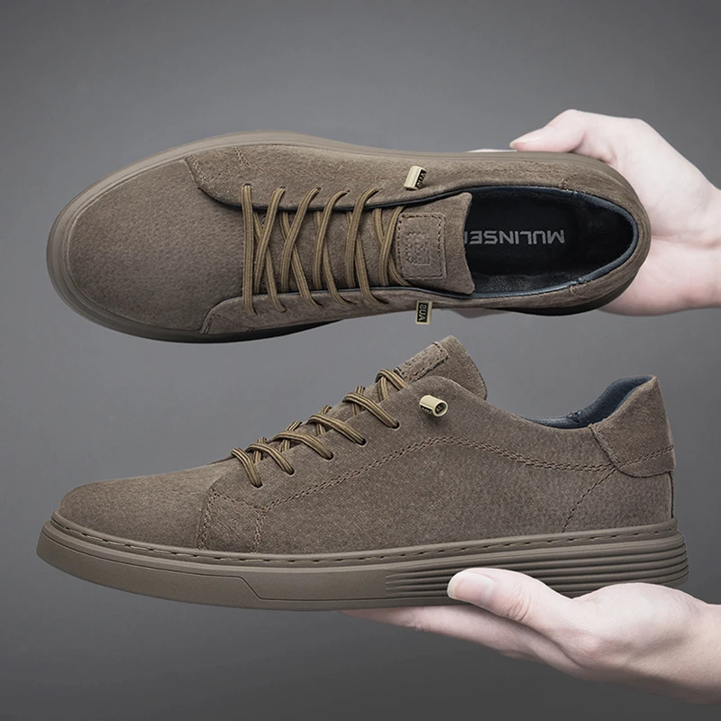Brand Men's Suede Four Season Casual Sports Shoes High Quality Brown Lace Up Soft Sole Jogging Casual Shoes Large Size: 36-47