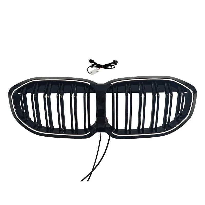 LED Light Up Double Slat Kidney Grille Gloss Black Luminous Front Grille Fit BMW 1 Series F40 2020-2024 Bumper Modification