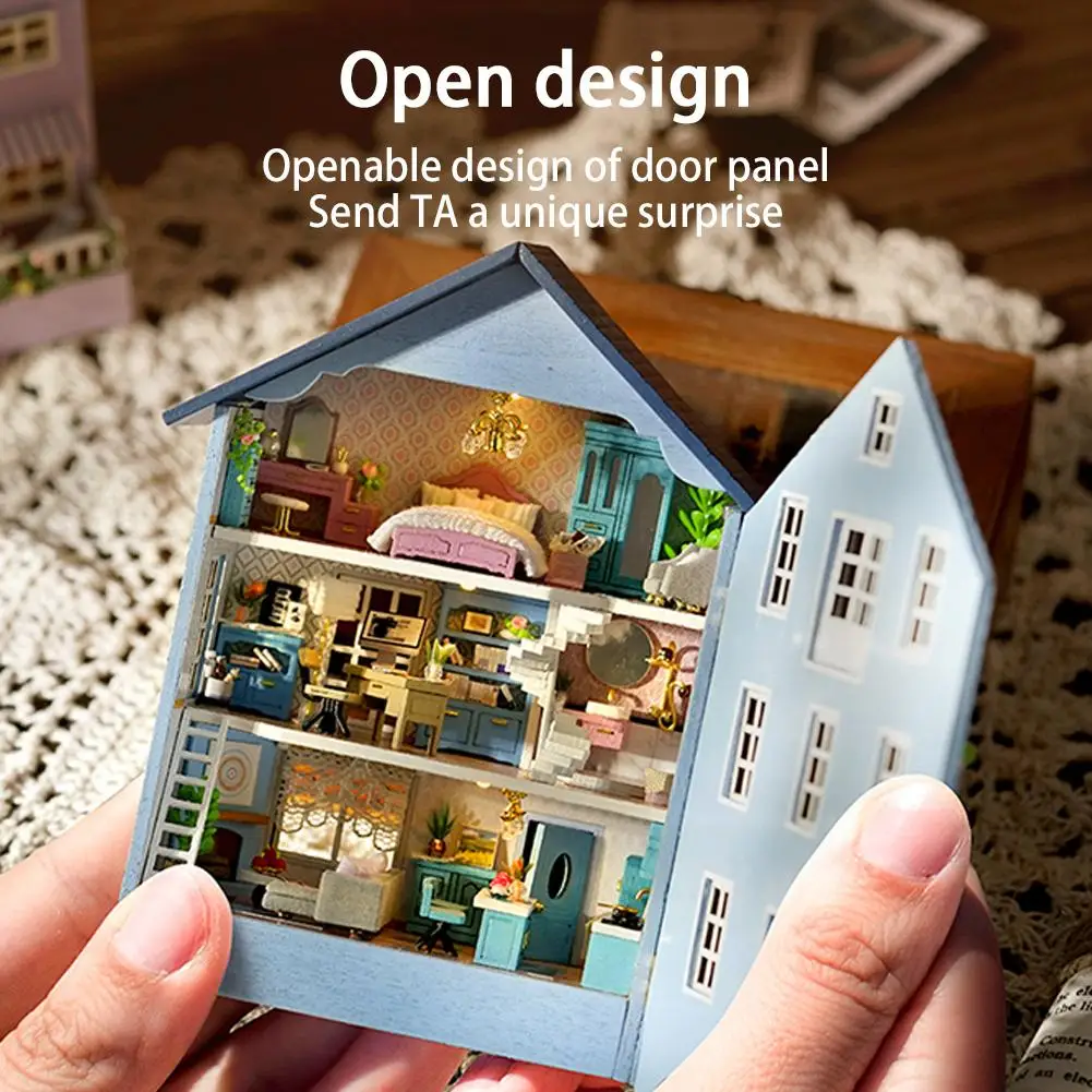 New Diy Wooden Miniature Building Kit Houses With Furniture Light Molan Mini Casa Handmade Toys For Girls Gifts Q1w6