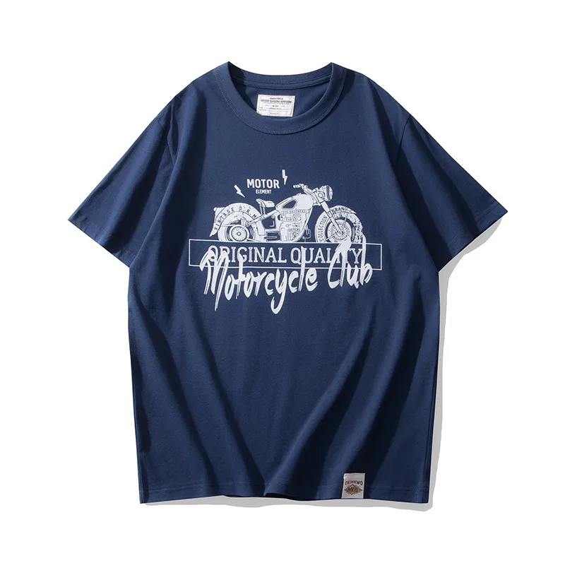 

Summer American Retro 210G Short Sleeve O-neck Letter Motorcycle Printed T-shirt Men's Fashion 100% Cotton Washed Casual Tops