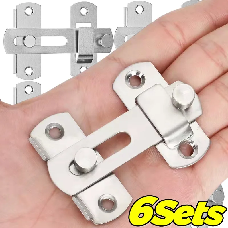 

6/1x дверные защелки из нержавеющей стали, откидные защелки для раздвижных ворот, защитная защелка, замок для двери шкафа, набор фурнитуры с винтами