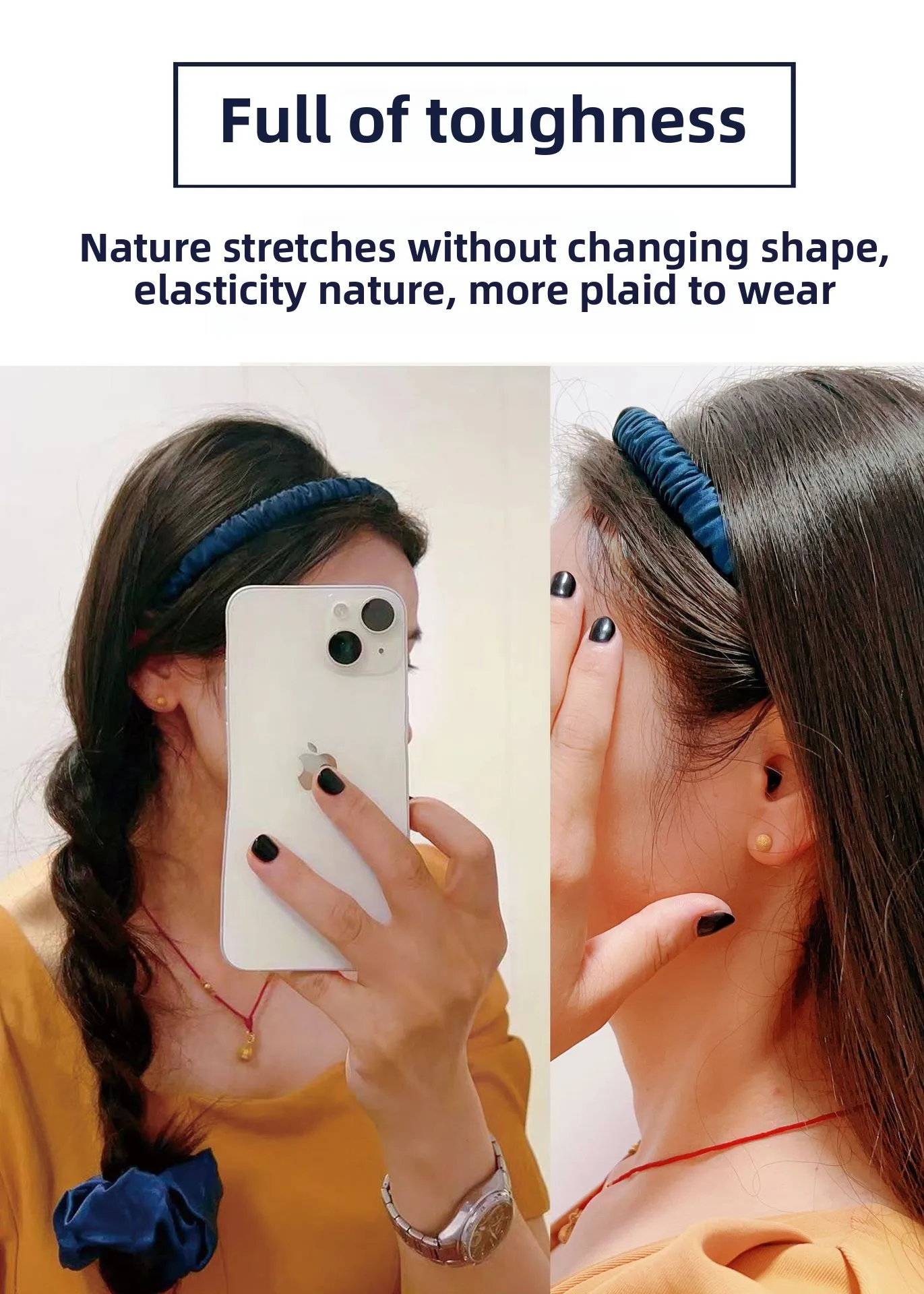 22 Momme, 100 % Maulbeerseide, Haarband mit Raffung, dünnes Haarband für Damen, trendiges, elegantes, plissiertes Haarband, modisches Haaraccessoire. – Detail 7