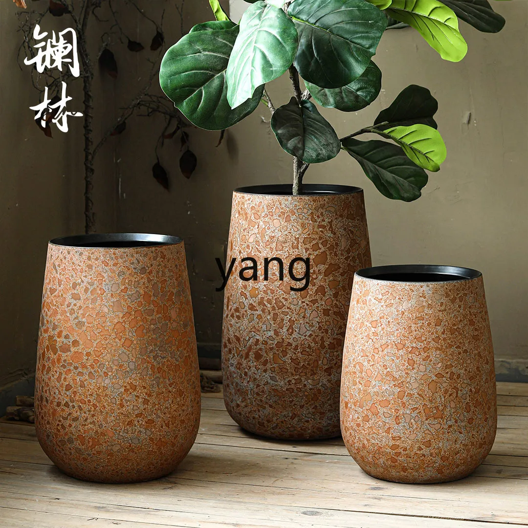 LXL Jingdezhen stoneware flower pot large retro outdoor planting tree pot floor to ceiling ceramic ornaments