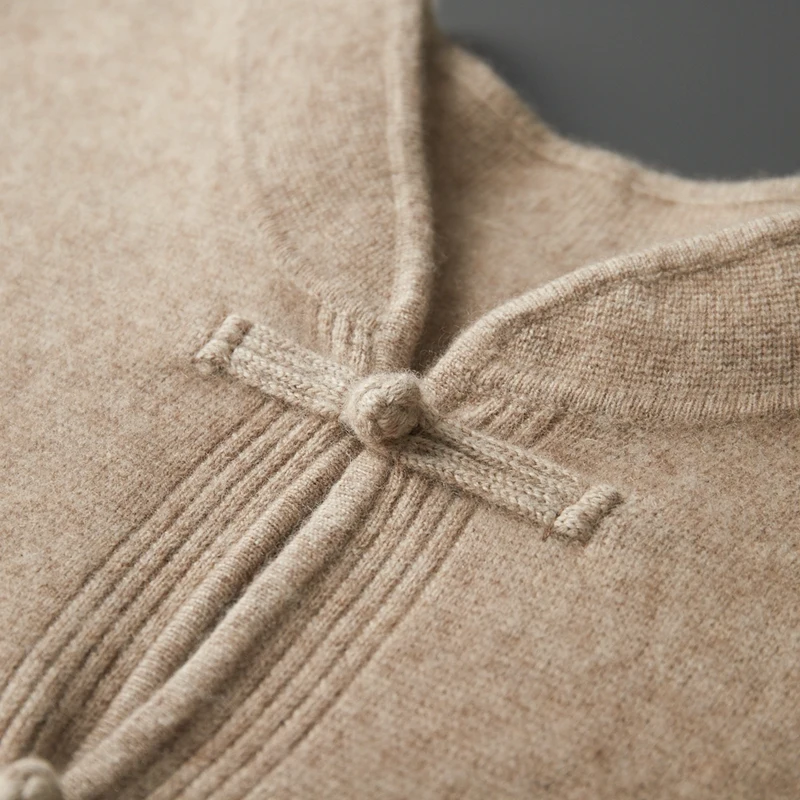 

Men's 100% Cashmere Cardigan Mock Neck Sweater Thick Smart Casual Autumn Winter Solid Knitwear Pockets Buttons Long Sleeve Tops
