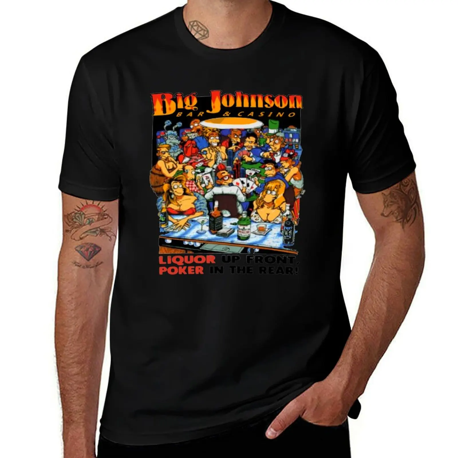 Big Johnson Liquor Up Front Poker Funny T-Shirt Breathable Gym Short Sleeve T-Shirt