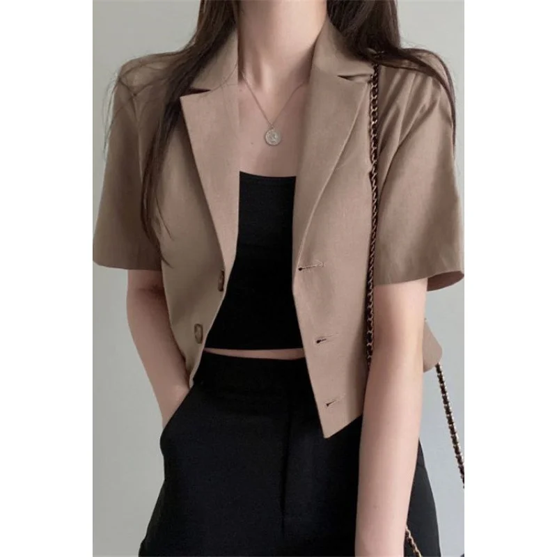 

Блейзер женский повседневный маленький костюм с короткими рукавами женский летний тонкий свободный короткий пиджак маленький топ женская одежда черный