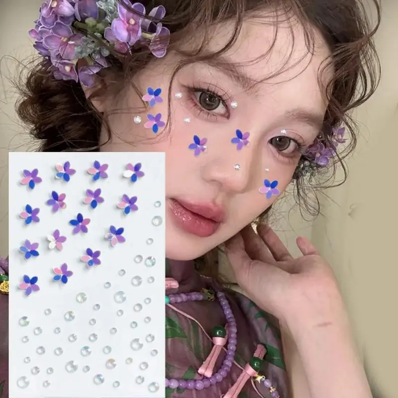 الإبداعية خمس بتلات زهرة الوجه ملصقات 3D الماس جوهرة الكريستال الوشم الذاتي لاصق المرحلة ماكياج الماس الوجه الوشم ملصقات