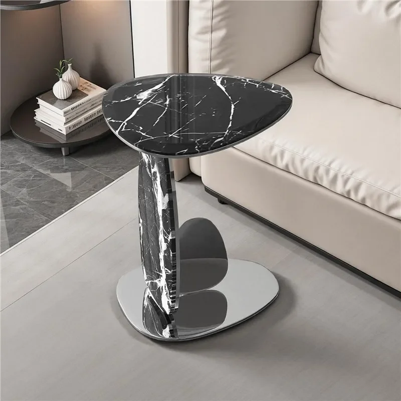 for Spot Italian Light Luxury Edge Table Simple Natural Marble Coffee Table Minimalist Living Room Removable Stainless Steel