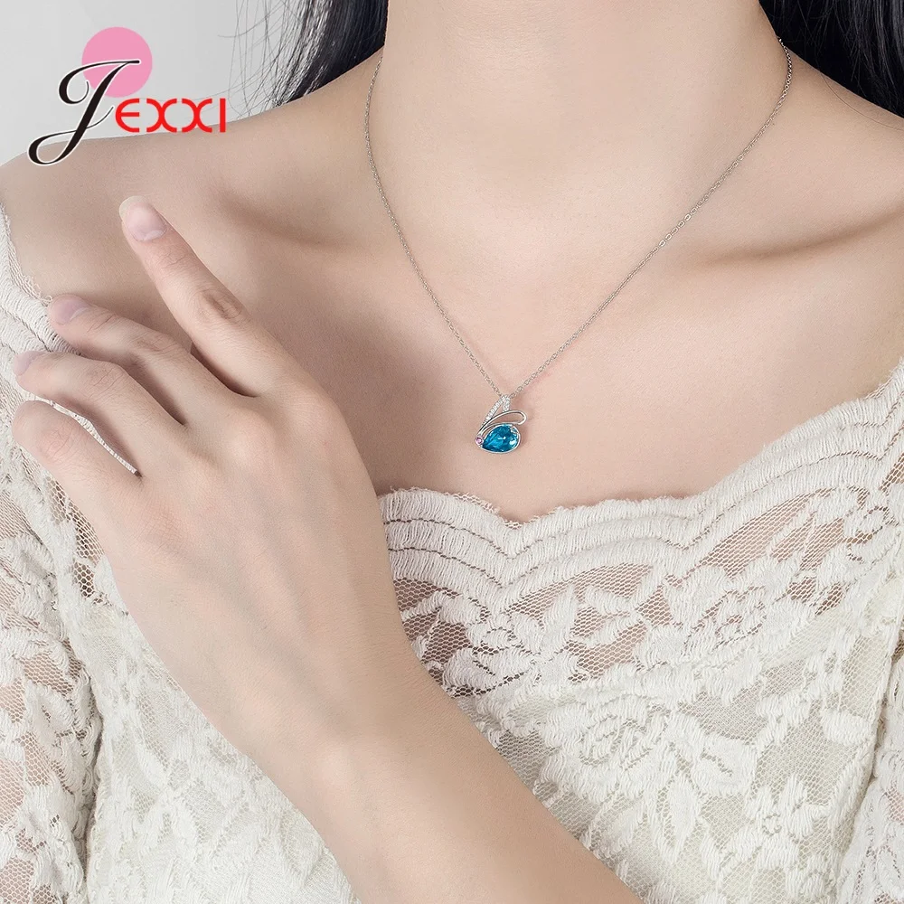 

Серьги-гвоздики из стерлингового серебра 925 пробы, кулон, ожерелье, ювелирные изделия, подарочные наборы, блестящий кубический циркон, стразы, капли воды, камень, дизайн кролика